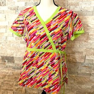 koi Medium Multi Color Empire tie Scrub top